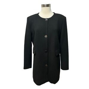 ZARA Longline Classic Jacket Womens XXL Black Sleek Snap Front City 80s Style